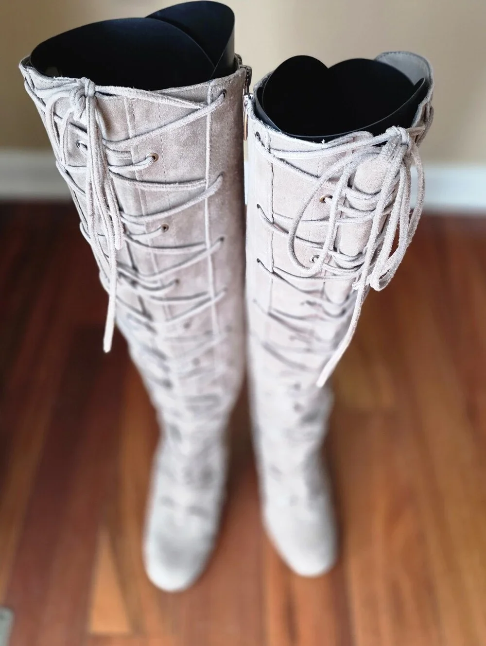 Vince‎ Camuto Thanta Over The Knee Lace Up Suede Boots Tan Taupe Size 8M / EU 38